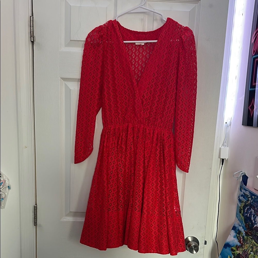 Maje Red Lace Fit & Flare Dress – French Designer Romantic Mini